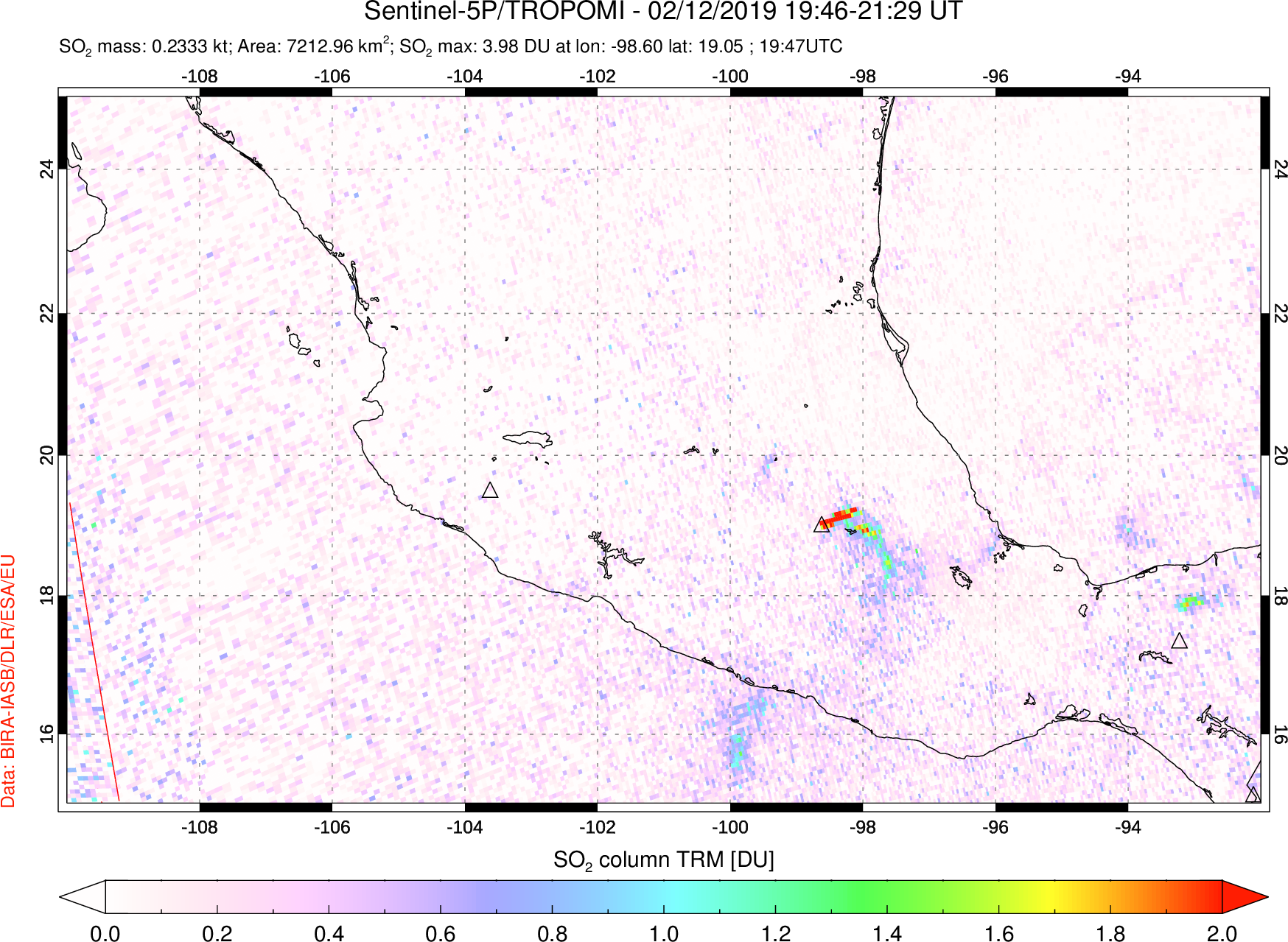 A sulfur dioxide image over Mexico on Feb 12, 2019.