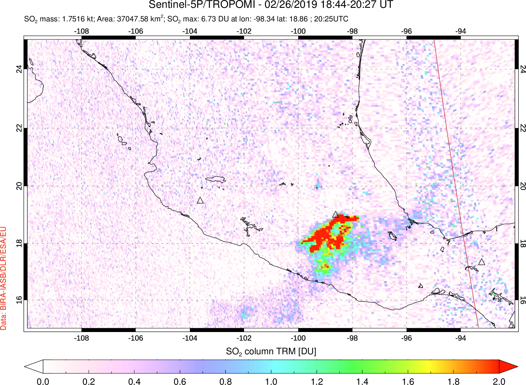 A sulfur dioxide image over Mexico on Feb 26, 2019.