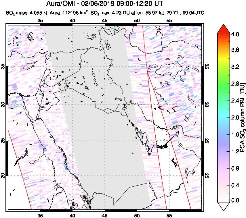 A sulfur dioxide image over Middle East on Feb 06, 2019.