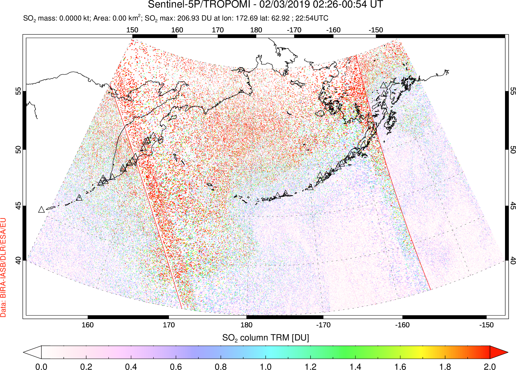 A sulfur dioxide image over North Pacific on Feb 03, 2019.