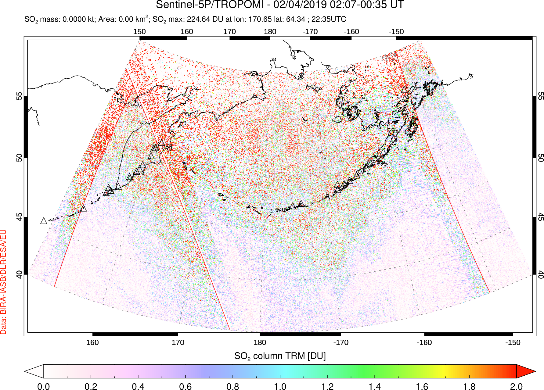 A sulfur dioxide image over North Pacific on Feb 04, 2019.