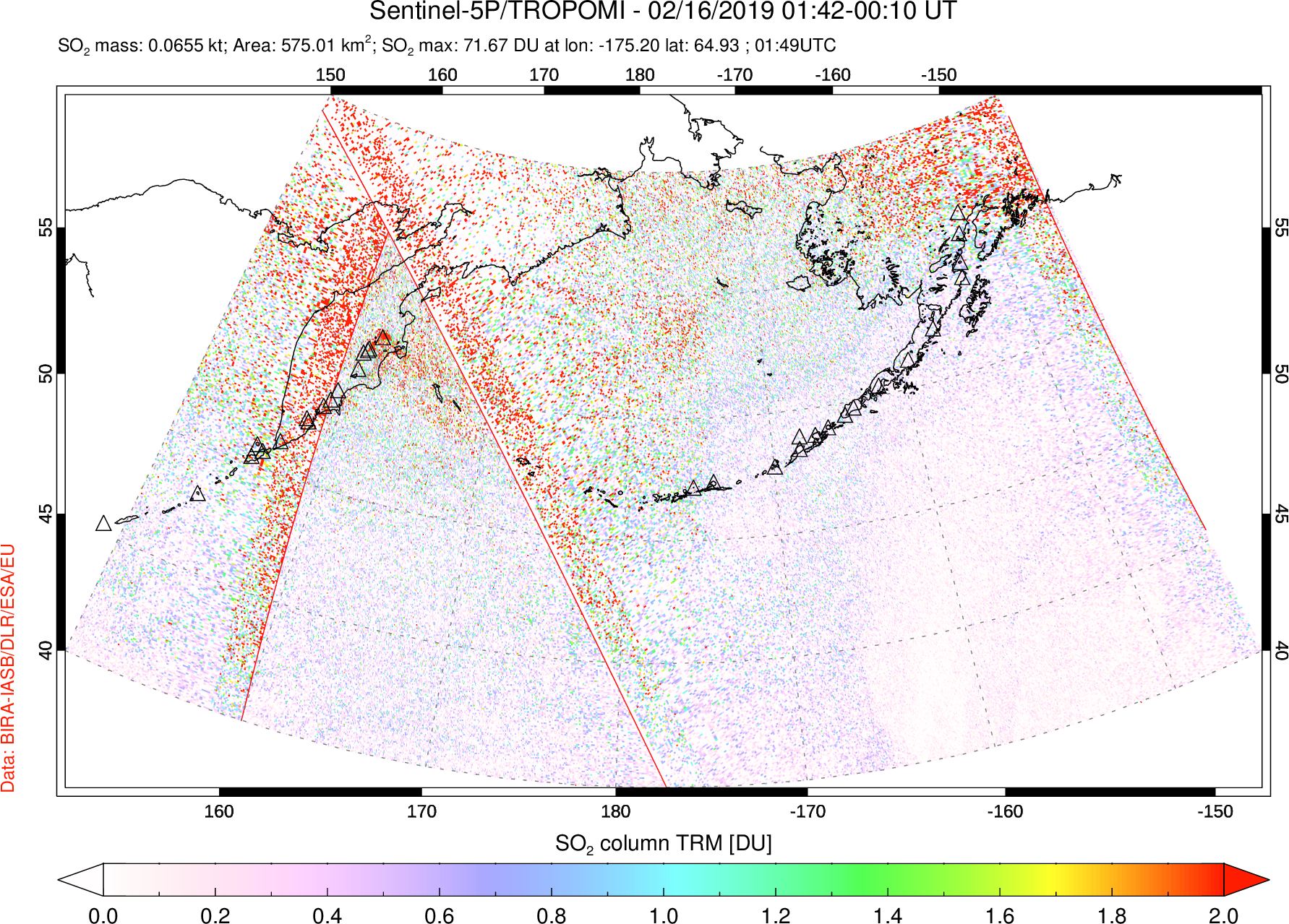 A sulfur dioxide image over North Pacific on Feb 16, 2019.