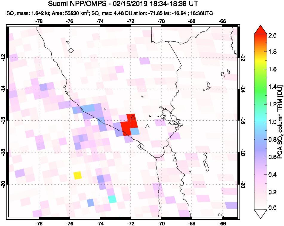 A sulfur dioxide image over Peru on Feb 15, 2019.