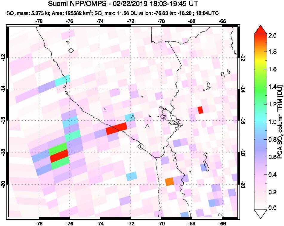 A sulfur dioxide image over Peru on Feb 22, 2019.