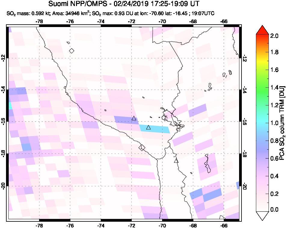 A sulfur dioxide image over Peru on Feb 24, 2019.