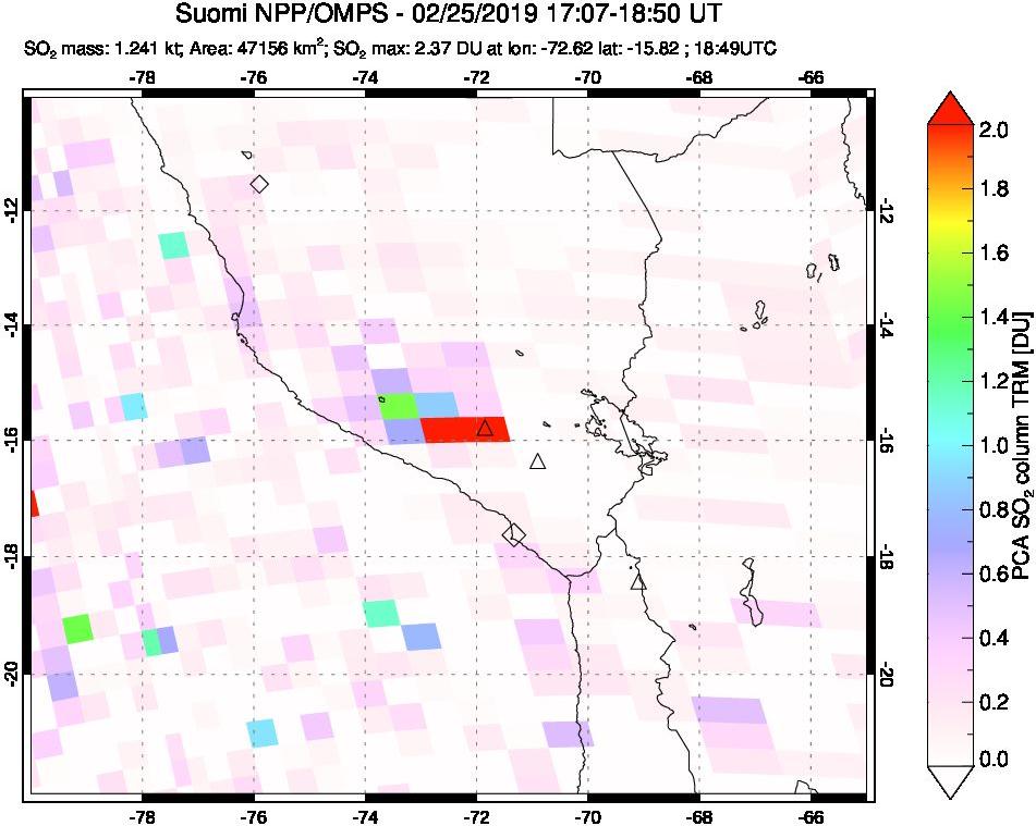 A sulfur dioxide image over Peru on Feb 25, 2019.