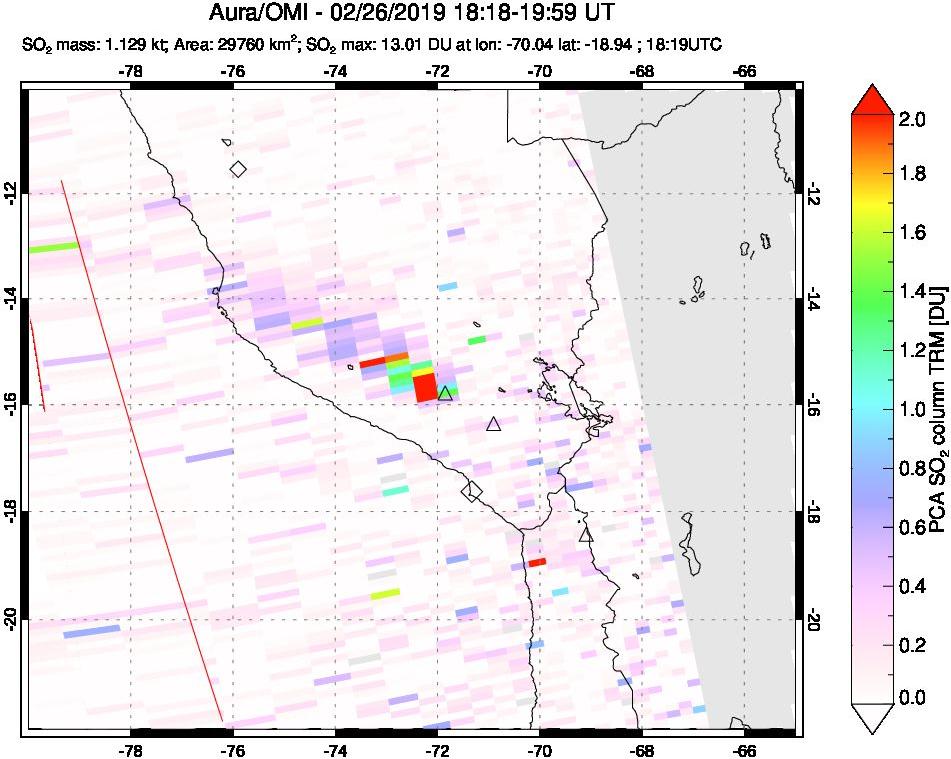 A sulfur dioxide image over Peru on Feb 26, 2019.