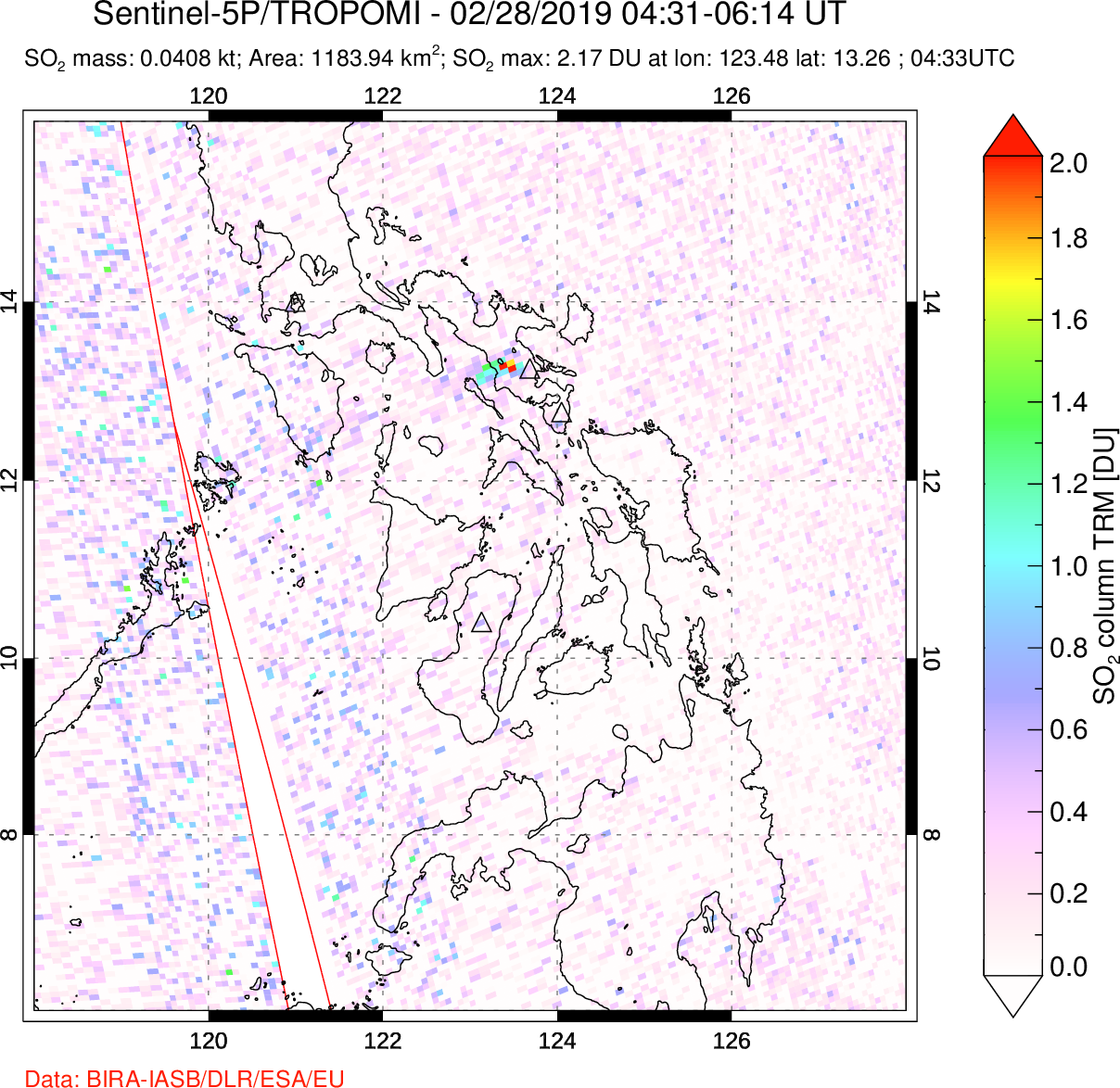 A sulfur dioxide image over Philippines on Feb 28, 2019.