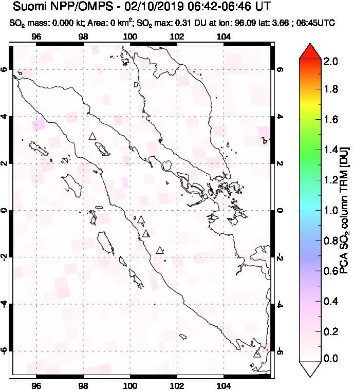 A sulfur dioxide image over Sumatra, Indonesia on Feb 10, 2019.