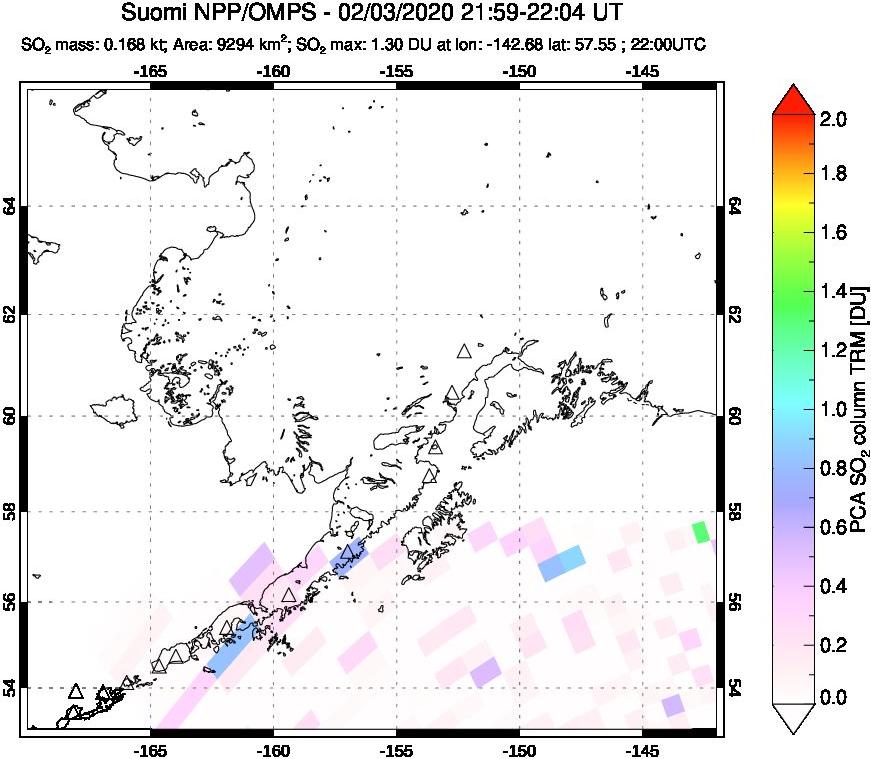 A sulfur dioxide image over Alaska, USA on Feb 03, 2020.