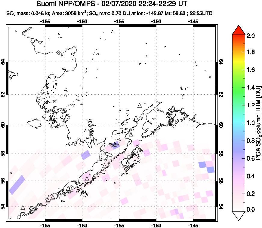 A sulfur dioxide image over Alaska, USA on Feb 07, 2020.
