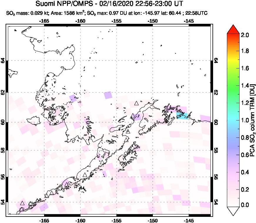A sulfur dioxide image over Alaska, USA on Feb 16, 2020.