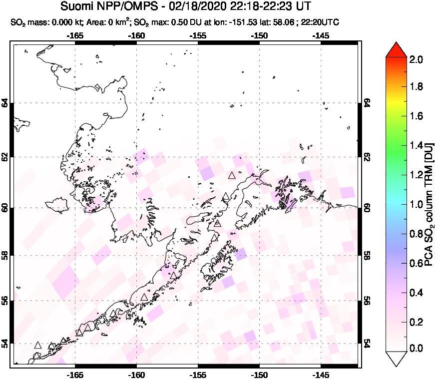 A sulfur dioxide image over Alaska, USA on Feb 18, 2020.