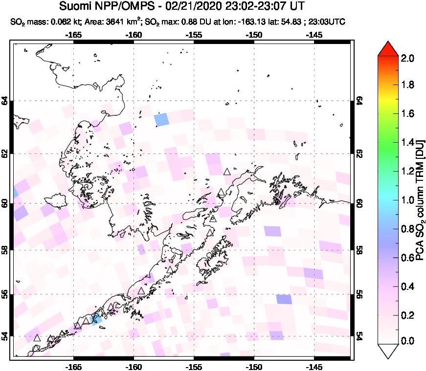 A sulfur dioxide image over Alaska, USA on Feb 21, 2020.