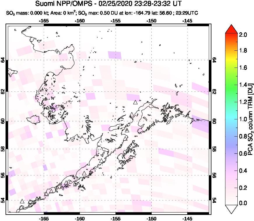 A sulfur dioxide image over Alaska, USA on Feb 25, 2020.
