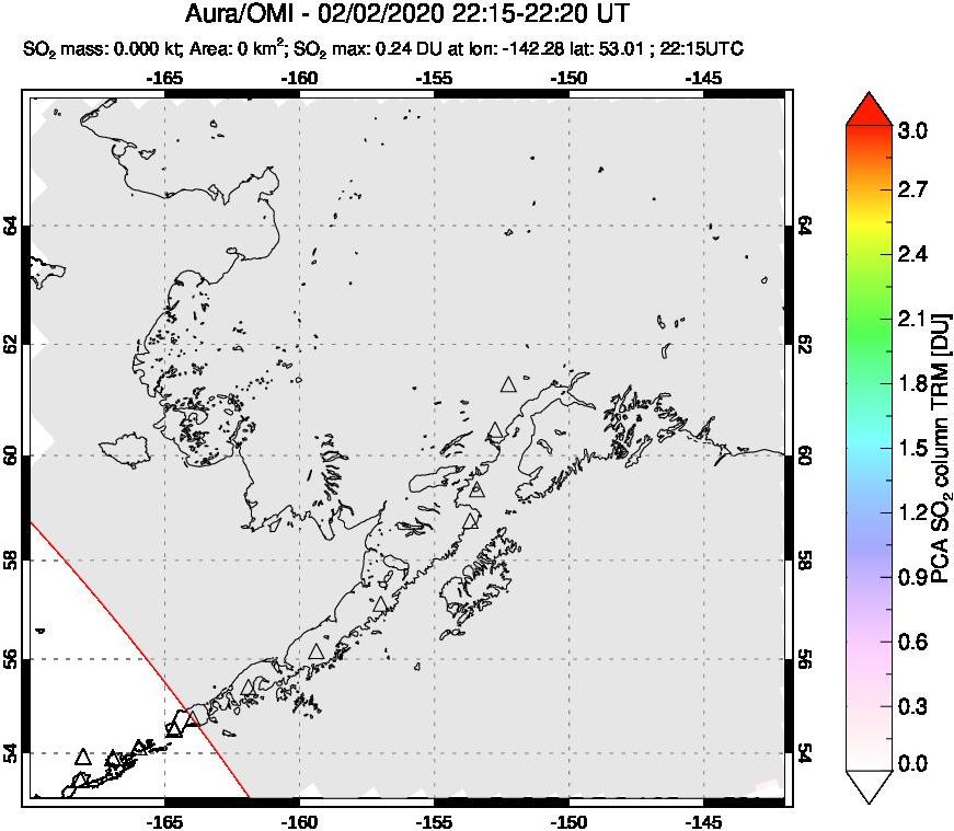 A sulfur dioxide image over Alaska, USA on Feb 02, 2020.