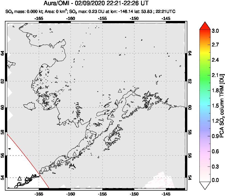 A sulfur dioxide image over Alaska, USA on Feb 09, 2020.