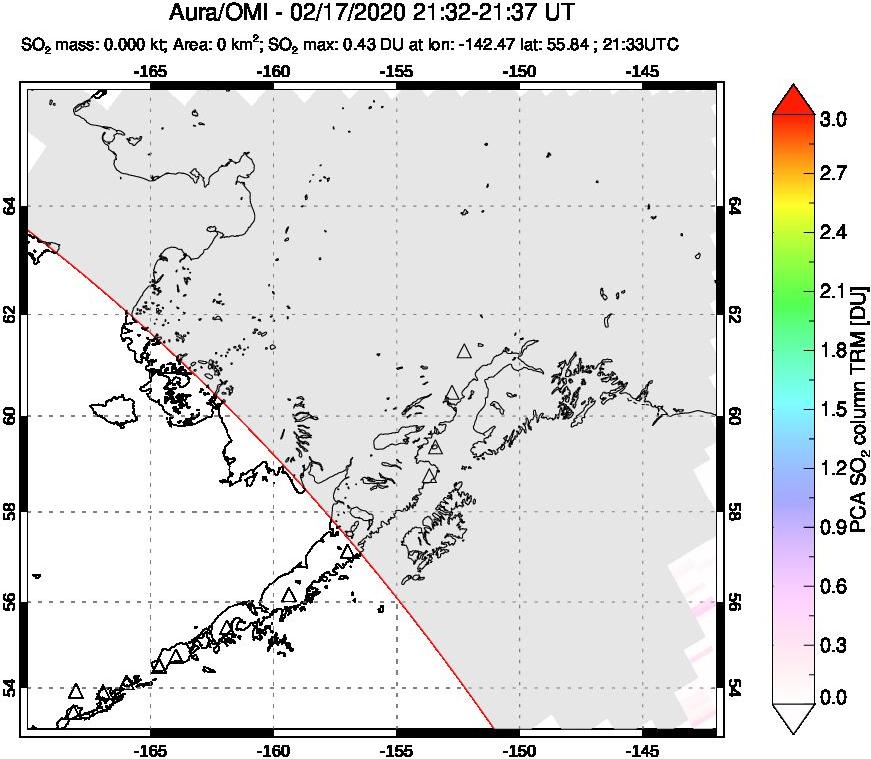 A sulfur dioxide image over Alaska, USA on Feb 17, 2020.