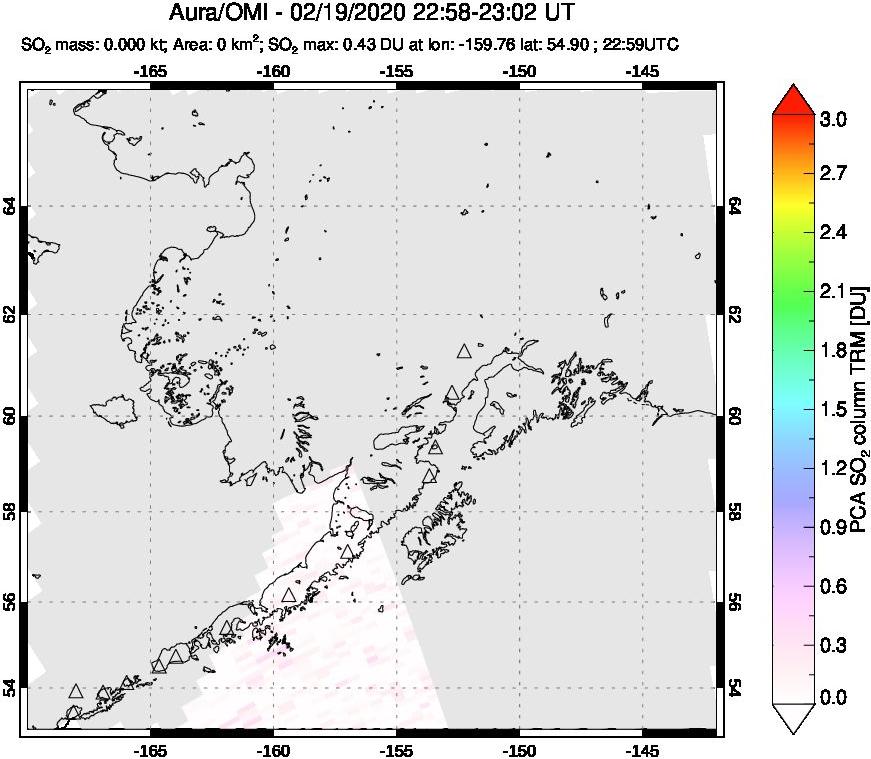 A sulfur dioxide image over Alaska, USA on Feb 19, 2020.