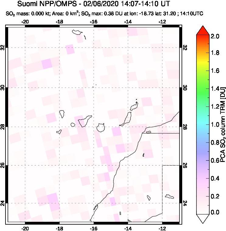 A sulfur dioxide image over Canary Islands on Feb 06, 2020.