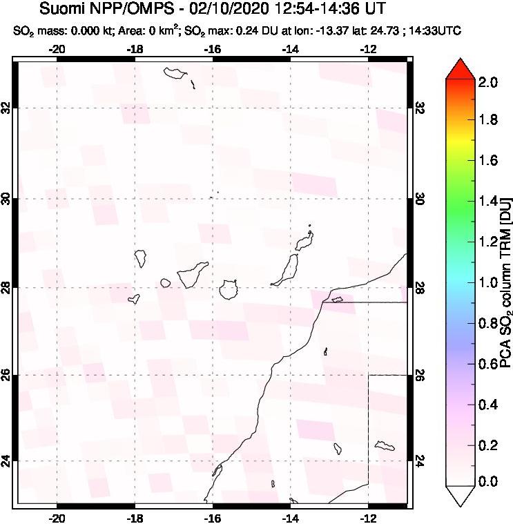 A sulfur dioxide image over Canary Islands on Feb 10, 2020.