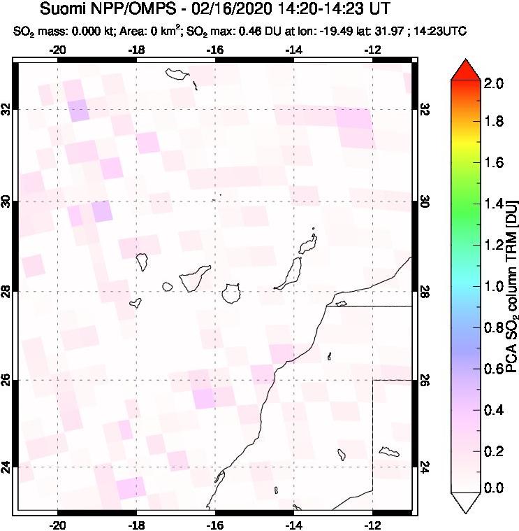 A sulfur dioxide image over Canary Islands on Feb 16, 2020.