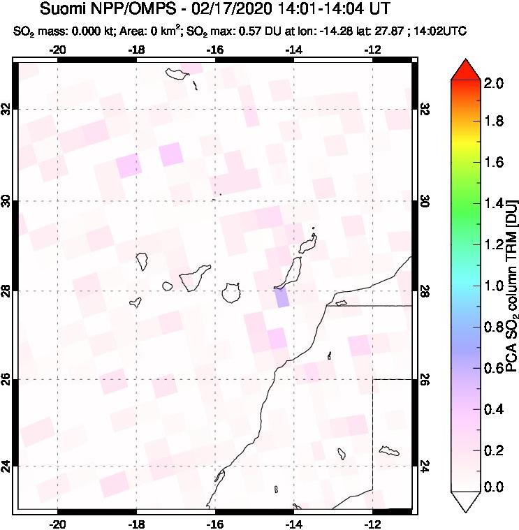 A sulfur dioxide image over Canary Islands on Feb 17, 2020.