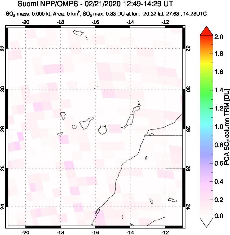 A sulfur dioxide image over Canary Islands on Feb 21, 2020.