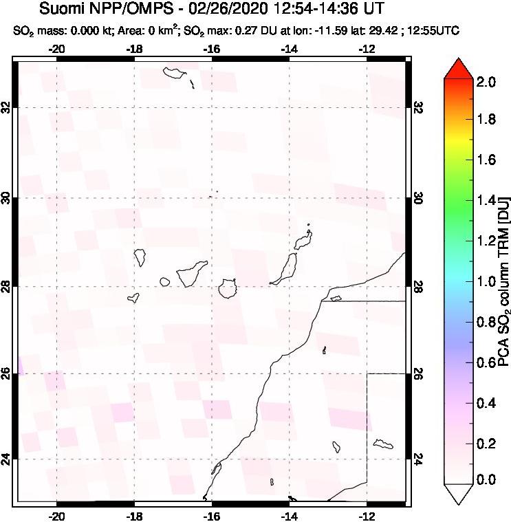 A sulfur dioxide image over Canary Islands on Feb 26, 2020.