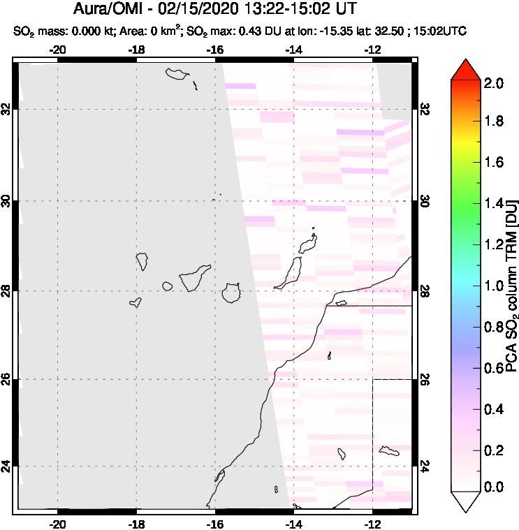 A sulfur dioxide image over Canary Islands on Feb 15, 2020.