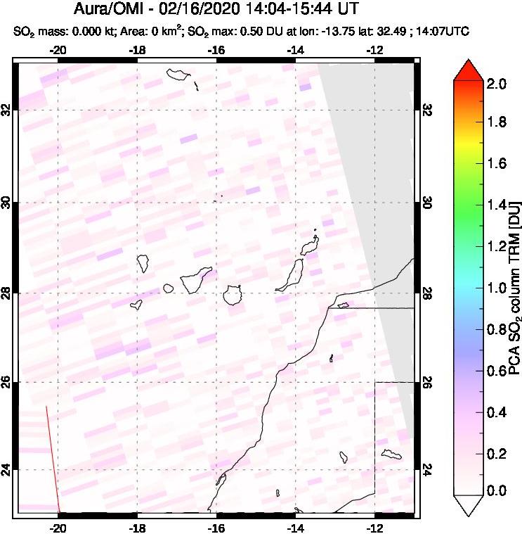 A sulfur dioxide image over Canary Islands on Feb 16, 2020.