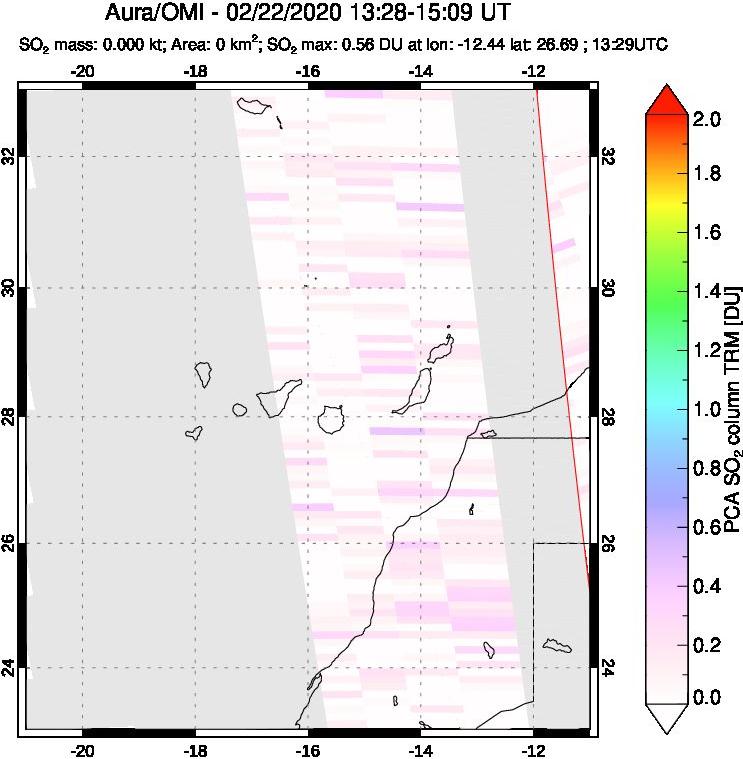 A sulfur dioxide image over Canary Islands on Feb 22, 2020.