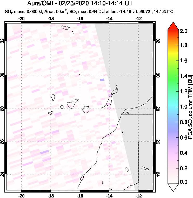 A sulfur dioxide image over Canary Islands on Feb 23, 2020.