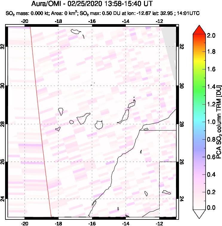 A sulfur dioxide image over Canary Islands on Feb 25, 2020.