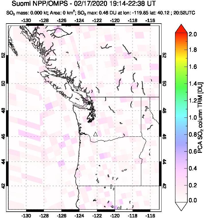 A sulfur dioxide image over Cascade Range, USA on Feb 17, 2020.
