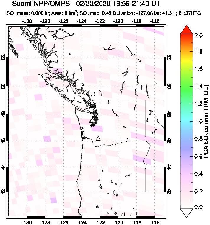 A sulfur dioxide image over Cascade Range, USA on Feb 20, 2020.