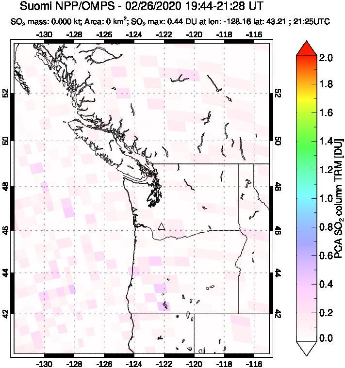 A sulfur dioxide image over Cascade Range, USA on Feb 26, 2020.