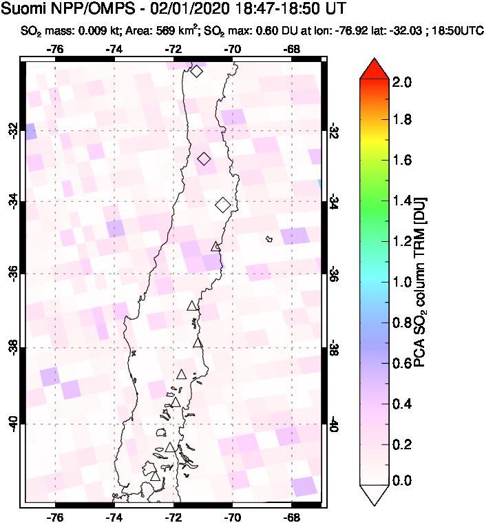 A sulfur dioxide image over Central Chile on Feb 01, 2020.