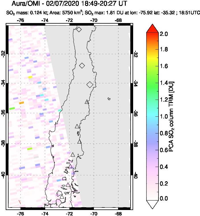 A sulfur dioxide image over Central Chile on Feb 07, 2020.