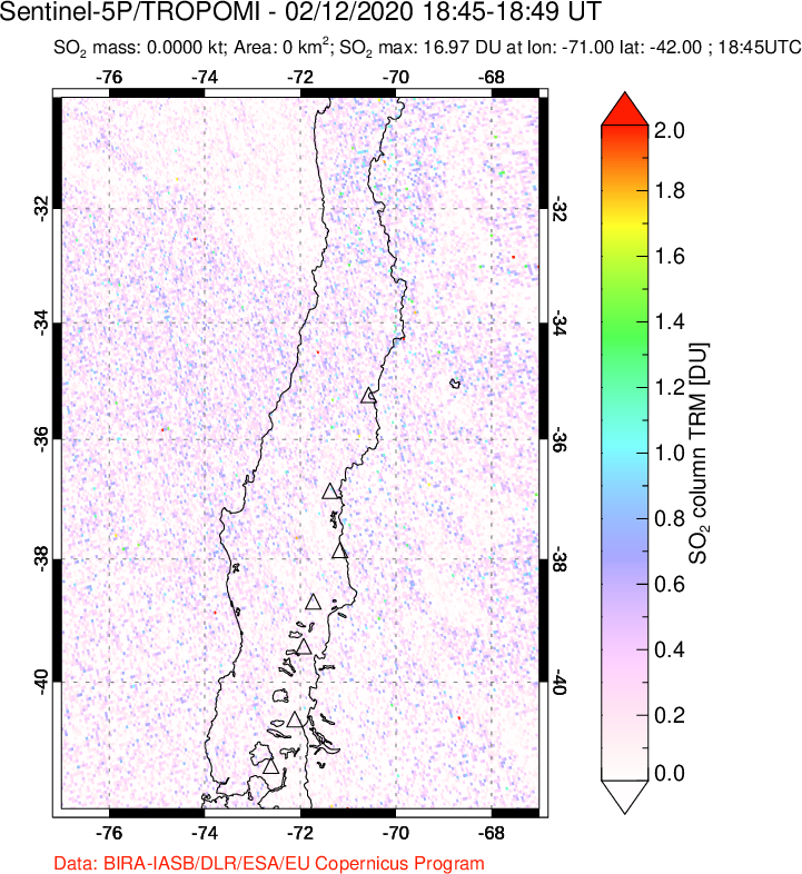 A sulfur dioxide image over Central Chile on Feb 12, 2020.