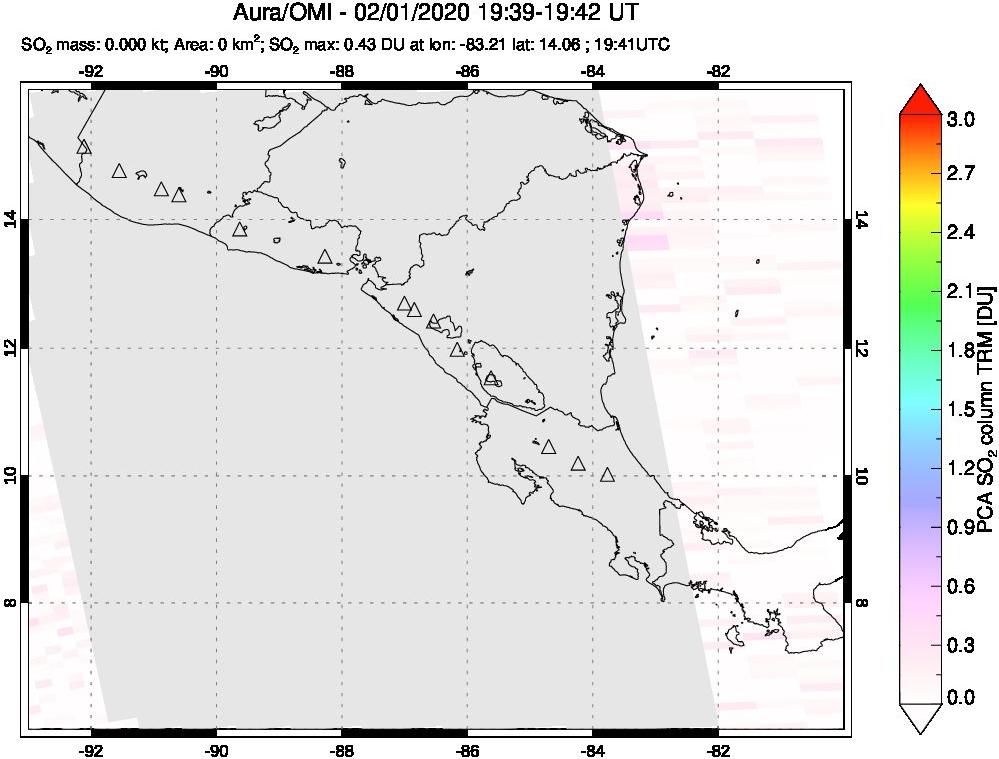 A sulfur dioxide image over Central America on Feb 01, 2020.