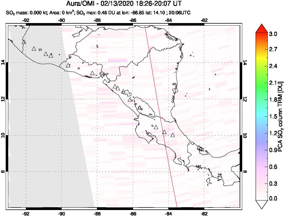 A sulfur dioxide image over Central America on Feb 13, 2020.