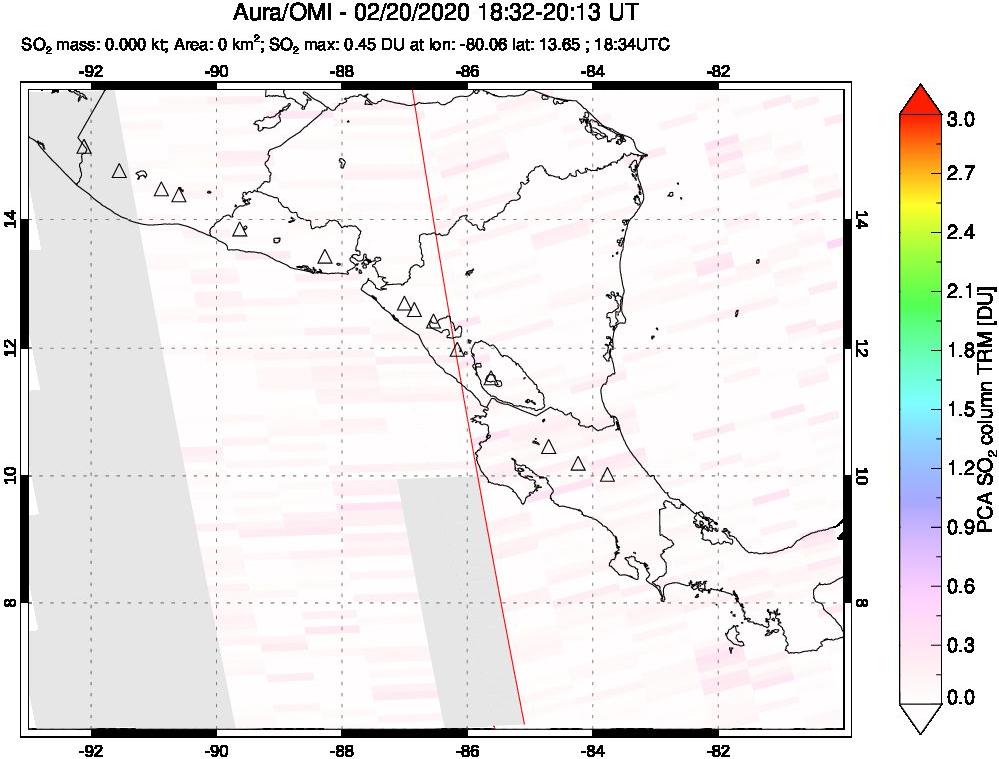 A sulfur dioxide image over Central America on Feb 20, 2020.