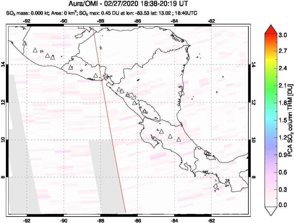 A sulfur dioxide image over Central America on Feb 27, 2020.