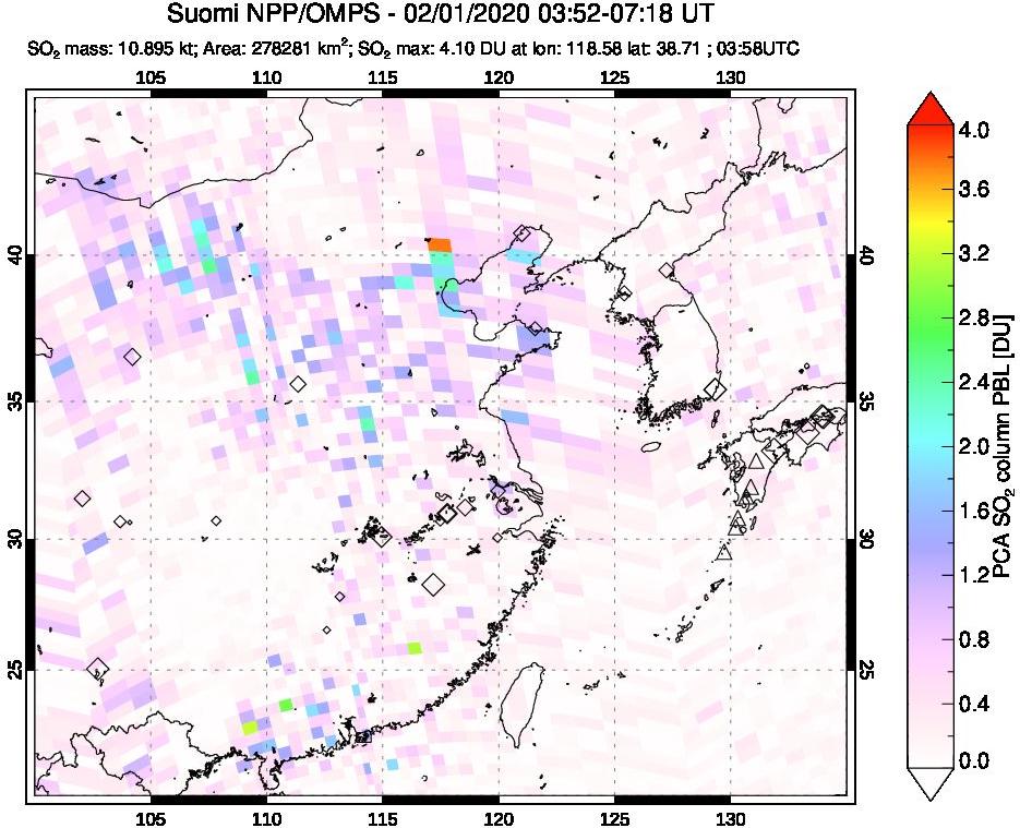 A sulfur dioxide image over Eastern China on Feb 01, 2020.