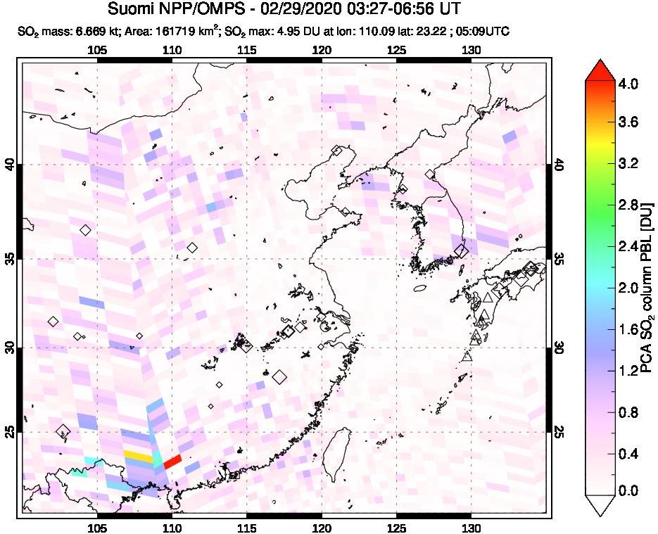 A sulfur dioxide image over Eastern China on Feb 29, 2020.