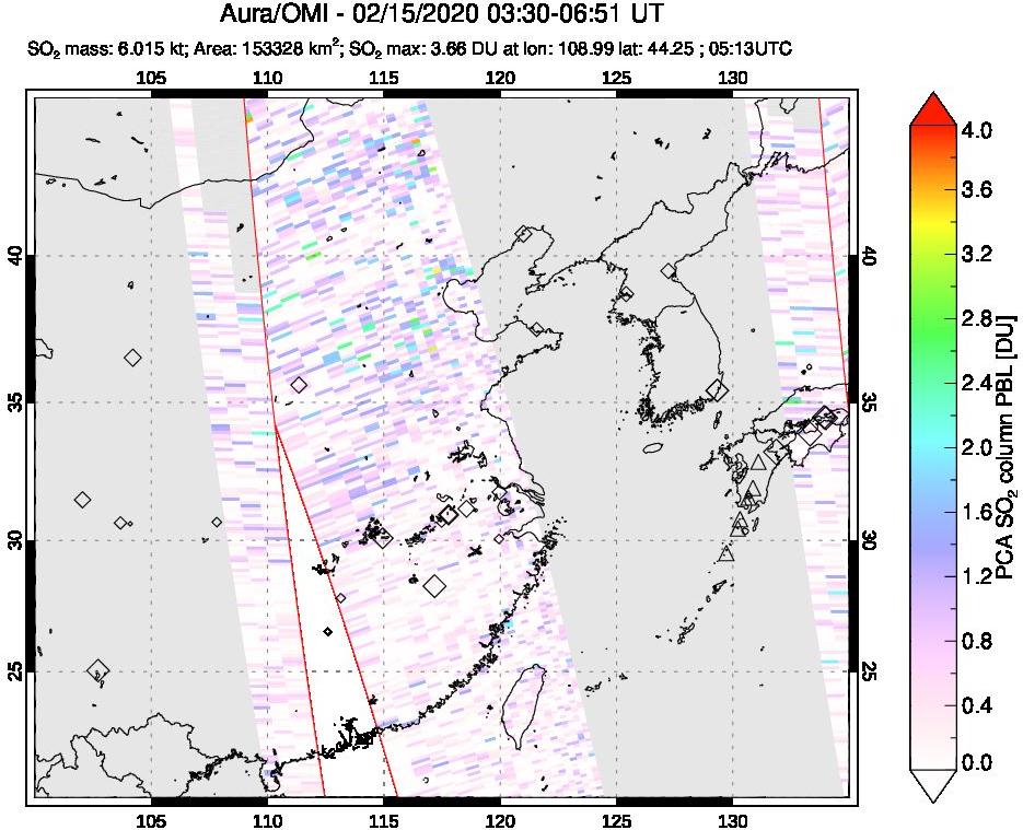 A sulfur dioxide image over Eastern China on Feb 15, 2020.
