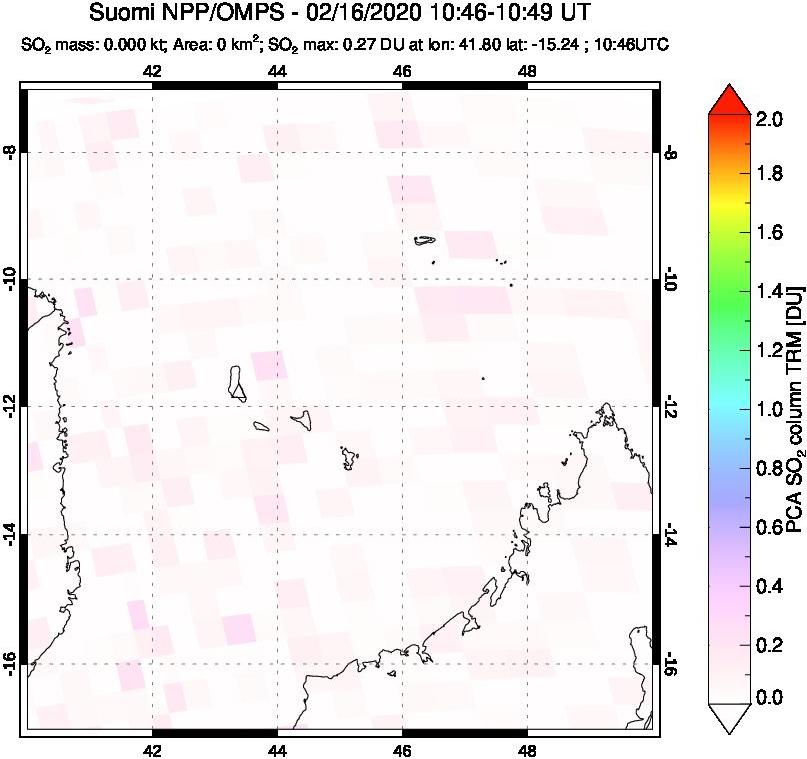 A sulfur dioxide image over Comoro Islands on Feb 16, 2020.