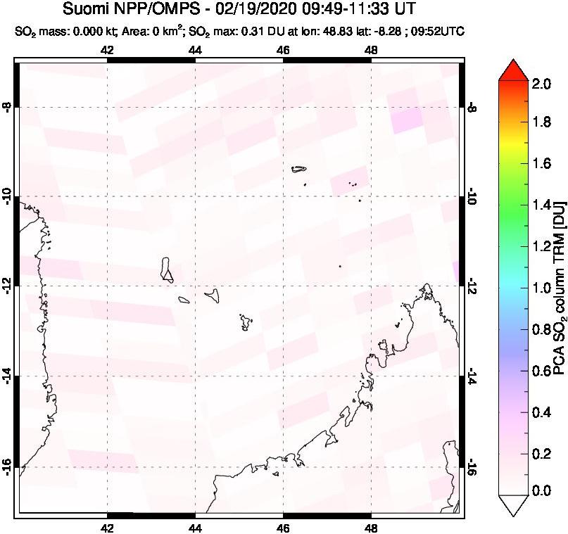 A sulfur dioxide image over Comoro Islands on Feb 19, 2020.
