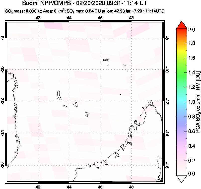 A sulfur dioxide image over Comoro Islands on Feb 20, 2020.